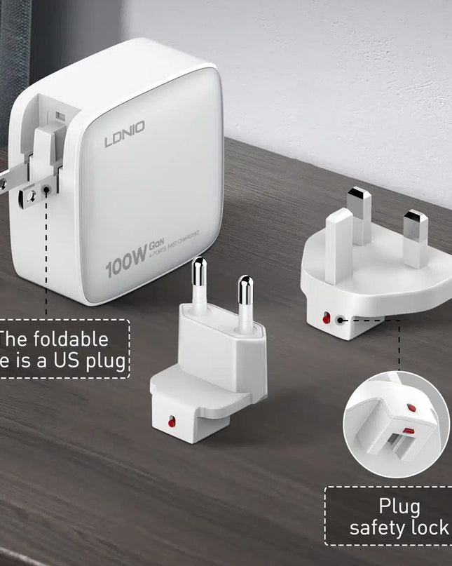 Kucni punjac sa adapterima LDNIO Q408 GaN PPS QC3.0 (30W), 3xPD3.0 (100W), 100W Max, sa Type C na Type C kablom beli