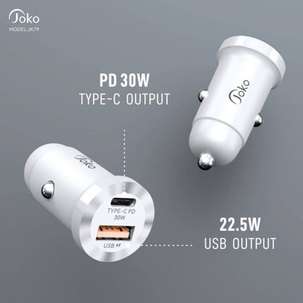 Auto punjac KONFULON JK79, 3A, QC3.0 22.5W, PD 30W crni