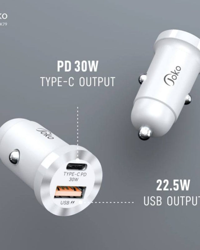 Auto punjac KONFULON JK79, 3A, QC3.0 22.5W, PD 30W crni
