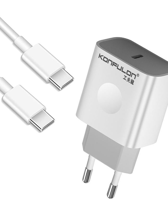 Kucni punjac KONFULON C69D+DC15 PD20W sa PD kablom Type C na Type C beli