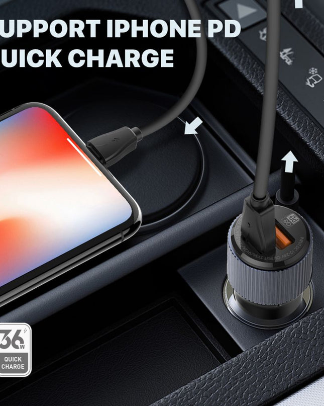 Auto punjac LDNIO C510Q PD/QC3.0 36W sa Type C na Type C kablom