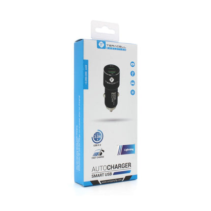 Auto punjac Teracell Evolution TC-05 2xUSB QC3.0 2.4A sa iPhone lightning kablom crni