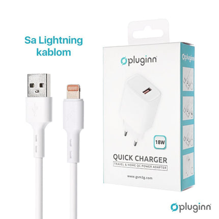 Kucni Punjac Pluginn AJ-18 QC3.0 18W sa lightning kablom CE bela
