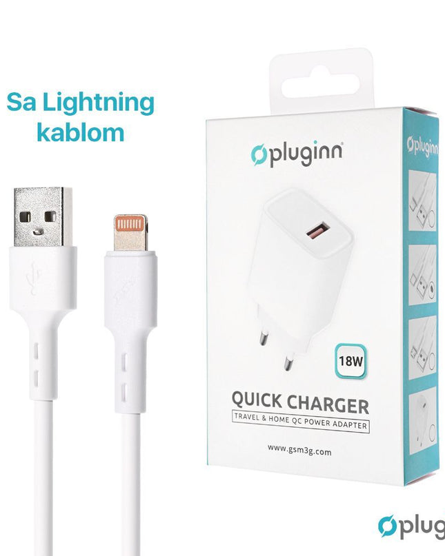 Kucni Punjac Pluginn AJ-18 QC3.0 18W sa lightning kablom CE bela