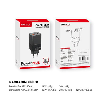 Kucni punjac Fantech CWG301 2xPD + QC 65W crni
