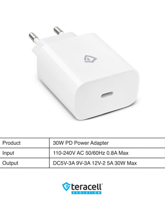 Kucni punjac Teracell Evolution TC-18 PD Fast charging 30W sa PD iPhone lightning kablom beli CE