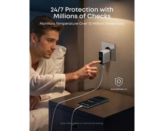 ANKER 100W GaN zidni brzi punjač, 3-porta (2x USB-C i 1x USB-A) sa USB-C M/M pletenim kablom, srebrna