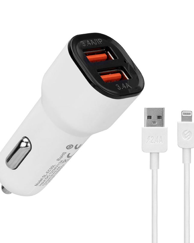 AUTO PUNJAČ SL-EC30L 2XUSB+KABL LIGHT 1M 2.4A S-LINK, 35680 bela