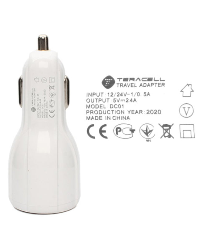 Auto punjac Teracell Ultra DC01 2.4A sa micro USB kablom beli
