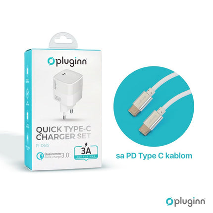 Kucni punjac Pluginn PI-D61S, PD3.0, PPS, 20W sa PD Type C kablom beli CE