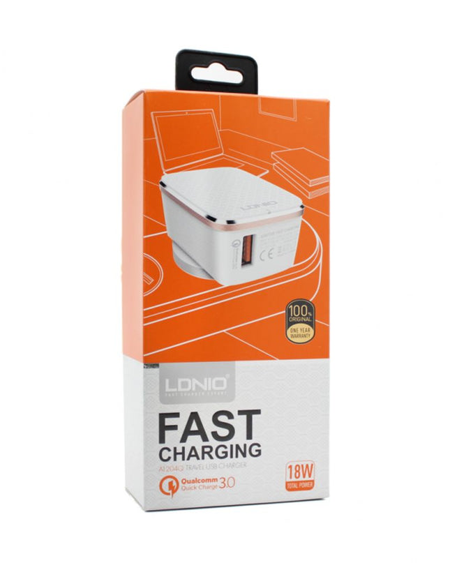 Kucni punjac LDNIO A1204Q Quick Charge 3.0 USB 5V 2.4A sa type C kablom beli