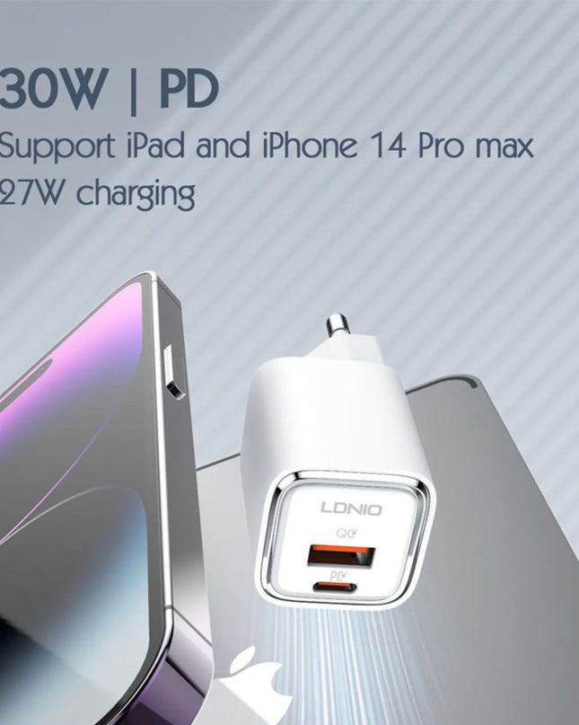 Kucni punjac LDNIO A2317C, 3.6A, QC3.0 18W, PD 30W sa Type C kablom beli