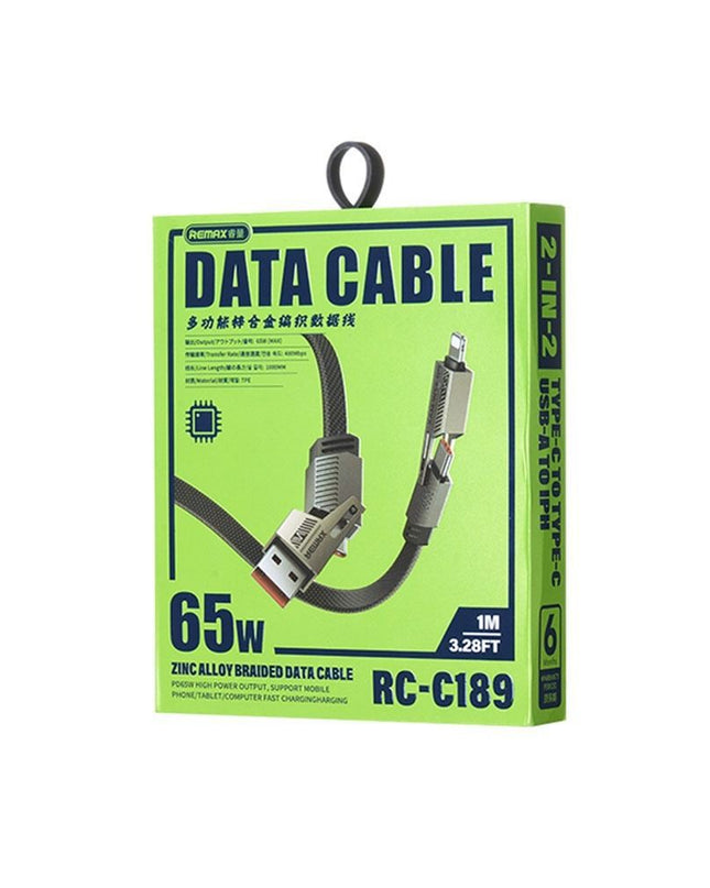 Data kabl REMAX RC-C189 PD 65W, QC 3.0 USB Lightning 27W, 2u1 crni 1m