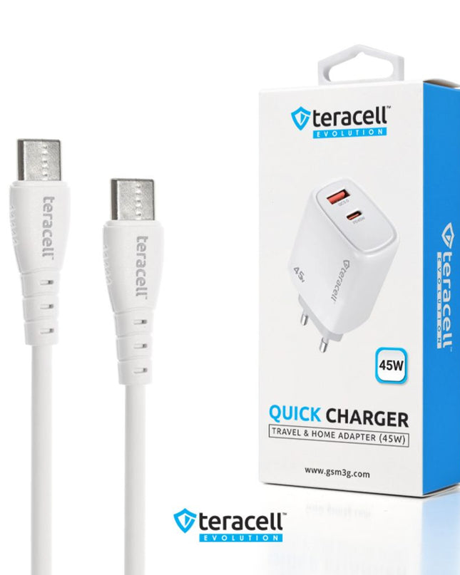 Kucni punjac Teracell Evolution TC-19, GAN, QC, PD Fast charging 45W sa PD type C kablom beli CE