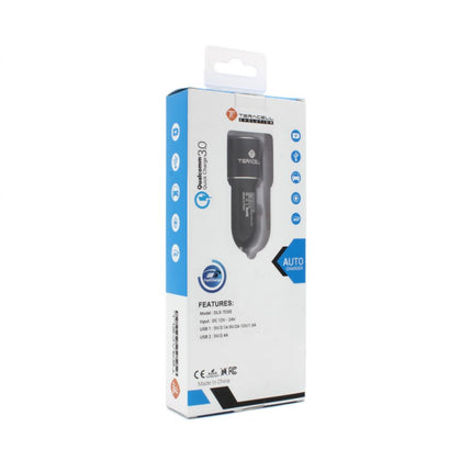 Auto punjac Teracell Evolution TC-05 2xUSB QC3.0 2.4A sa iPhone lightning kablom crni