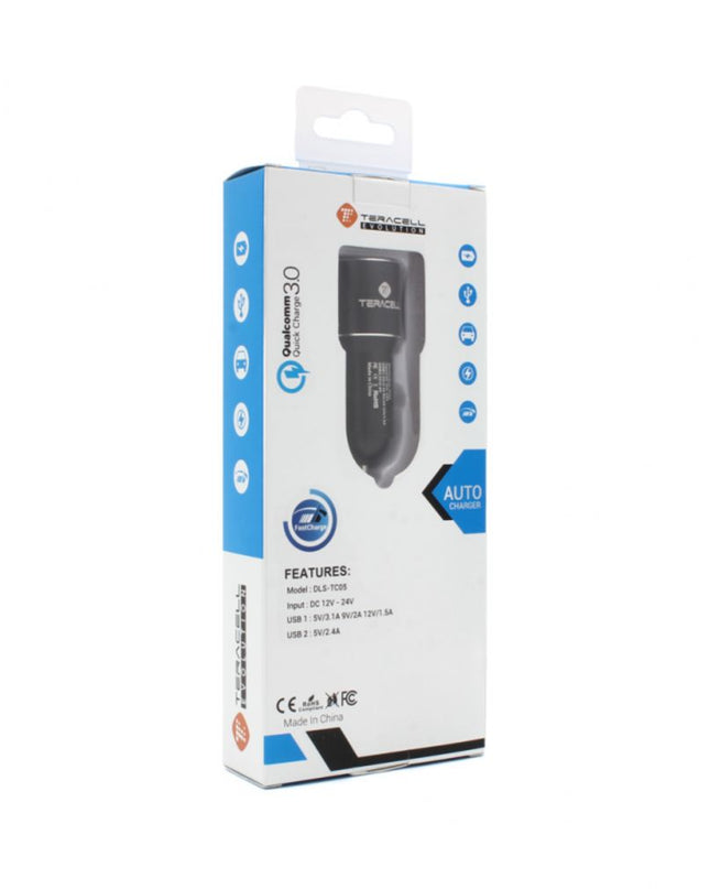 Auto punjac Teracell Evolution TC-05 2xUSB QC3.0 2.4A sa iPhone lightning kablom crni