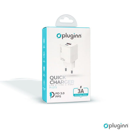 Kucni punjac Pluginn PI-D73, QC3.0 PD3.0, PPS, USB-PD 18W+20W, 38W (total) beli CE