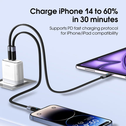 Data kabl LDNIO LC241i 30W Fast Automatic Power OFF Type C na iPhone lightning crni 1m