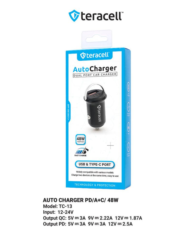 Auto punjac Teracell Evolution TC-13 PD 30W + USB QC3.0 18W, 48W (total) crni