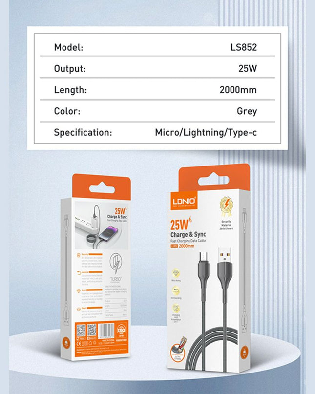 Data kabl LDNIO LS851 25W Fast micro USB sivi 1m