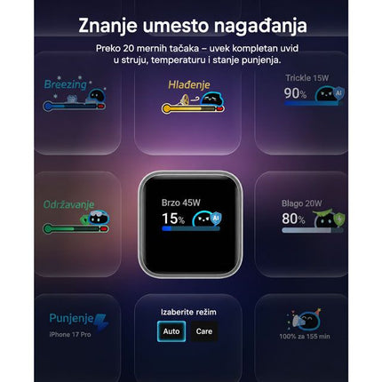 ANKER Nano 45W putni zidni punjač sa ekranom, USB-C port, bela