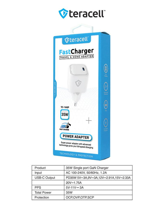 Kucni punjac Teracell Evolution TC-16GP, GaN, PD 3.0, 35W beli CE
