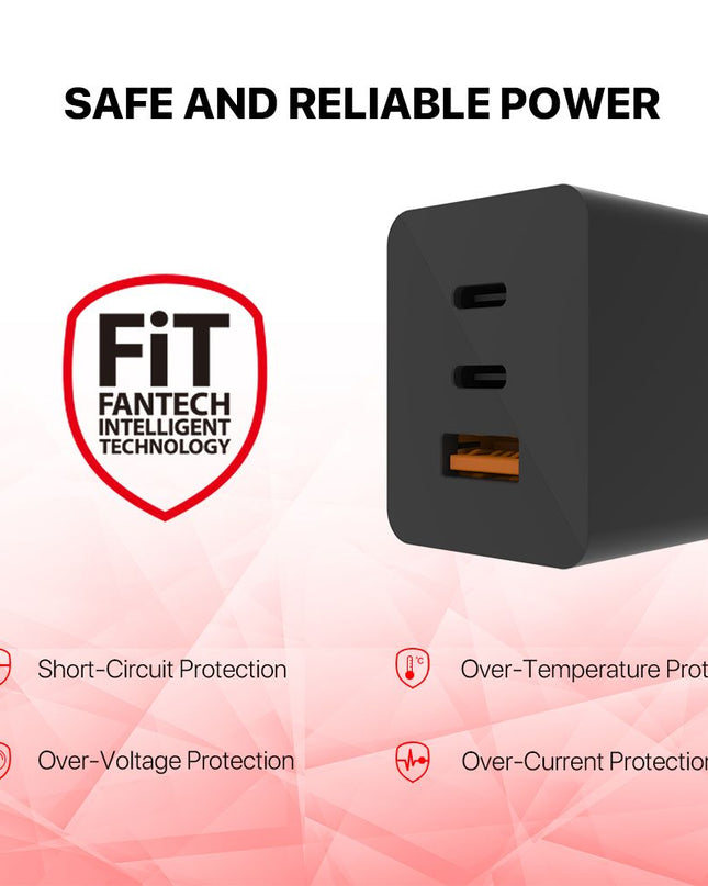 Kucni punjac Fantech CWG301 2xPD + QC 65W crni