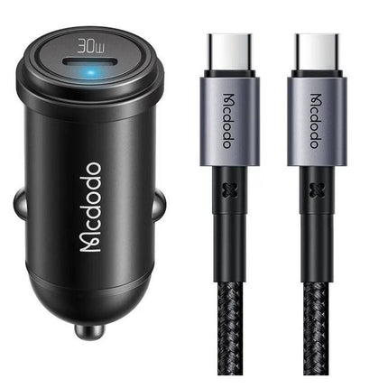 MCDODO CC-7493 SET AUTO Punjač 30W USB-C + KABL TIP-C NA TIP-C. DUŽINA 1,2m crna