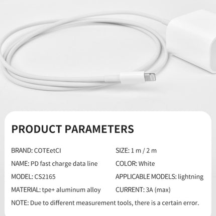 Data kabl Coteci CS2165 3A PD na iPhone lightning beli 1m