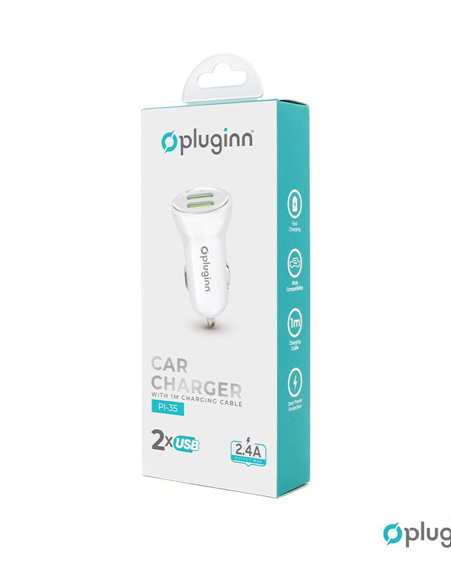Auto punjac Pluginn PI-35 2xUSB, 2.4A beli