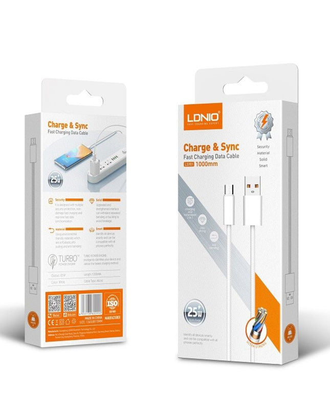 Data kabl LDNIO LS901 25W Fast micro USB beli 1m