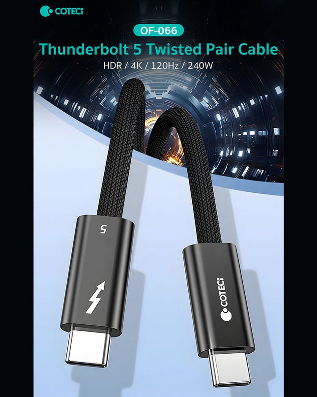 Data kabl Coteci Thunderbolt OF-066 120Gbps 240W 4k PD Type C na Type C crni 0.3m