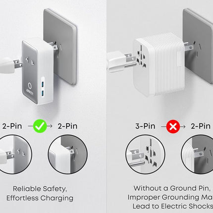 ANKER Nano 20W putni zidni punjač 5-portova (2x USB-A, 2x USB-C, utičnica EU na US, UK, AU i EU), bela