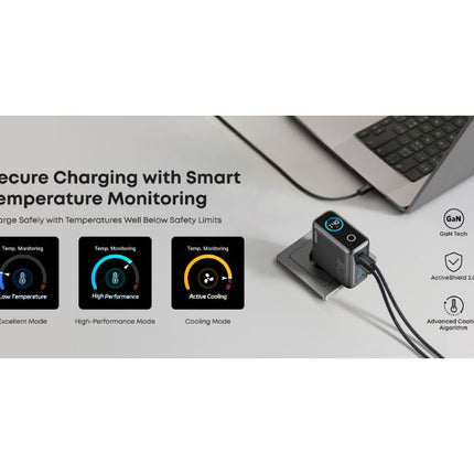 ANKER 140W GaN zidni brzi punjač, 4-porta (3x USB-C, 1x USB-A) sa USB-C M/M pletenim kablom, siva