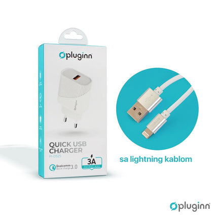 Kucni punjac Pluginn PI-D52S, QC3.0 18W sa lightning kablom beli CE