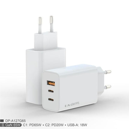 Zidni punjac FULMOVA GAN PD/65W/ sa USB-C kablom bela