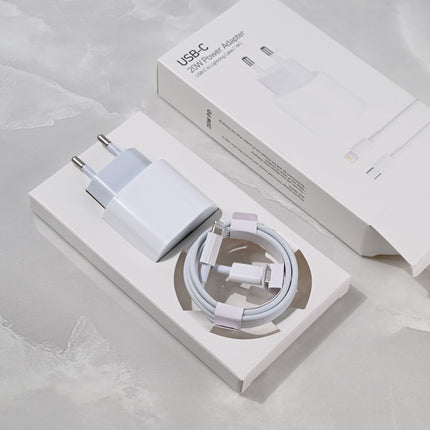 Kucni punjac PD Fast charger 20W za iPhone 11-14 sa PD lightning kablom CE beli