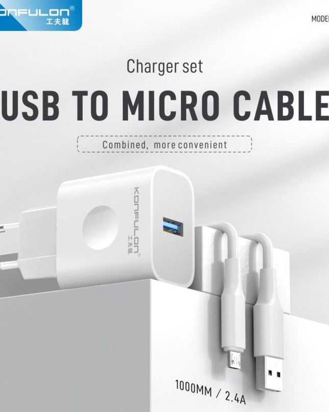 Kucni punjac KONFULON C69C+DL47 QC 18W, sa micro USB kablom beli 1m