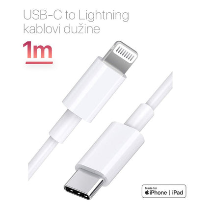 Data kabl L za iPhone 11-14 Type C na Lightning beli 1m