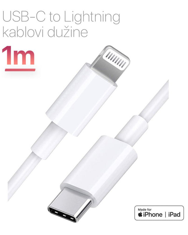 Data kabl L za iPhone 11-14 Type C na Lightning beli 1m