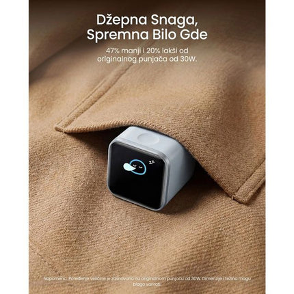 ANKER Nano 45W putni zidni punjač sa ekranom, USB-C port, bela