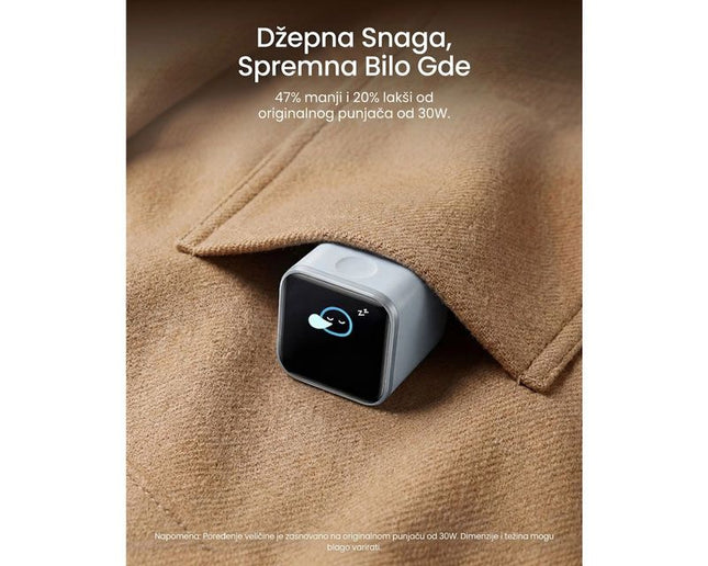 ANKER Nano 45W putni zidni punjač sa ekranom, USB-C port, bela