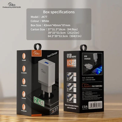 Kucni punjac KONFULON JK77 2.4A saType C kablom beli 1m