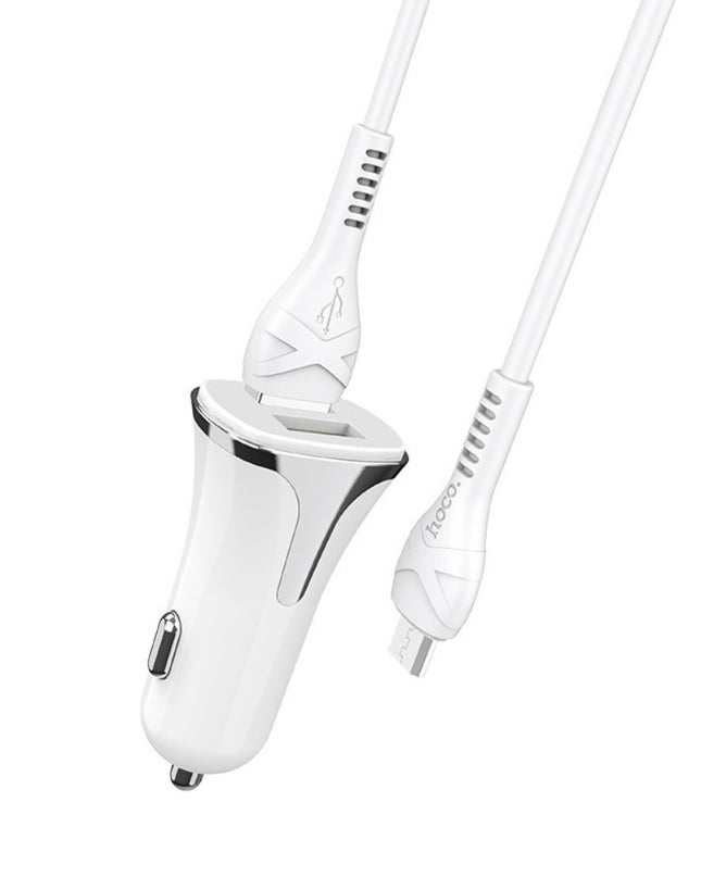 Auto punjac HOCO Z31 QC3.0 2xUSB sa micro USB kablom beli