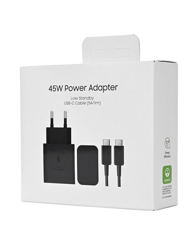 Kucni punjac PD Fast charger 45W redizajn za Samsung sa PD Type C kablom CE crni