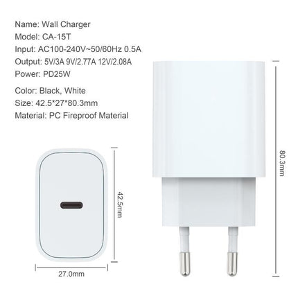 Zidni punjac FULMOVA GAN PD/25W/ sa USB-C kablom bela