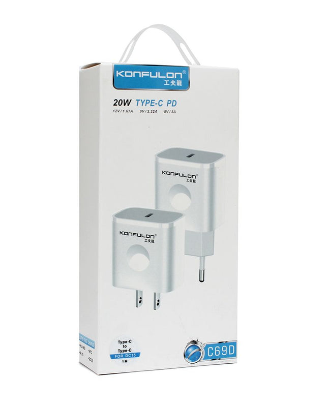 Kucni punjac KONFULON C69D+DC15 PD20W sa PD kablom Type C na Type C beli