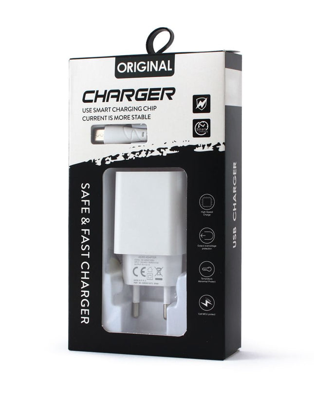 Kucni punjac 2.1A sa USB na micro USB kablom CE beli