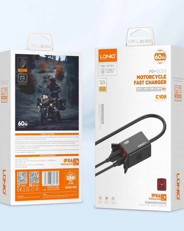 Punjac za motor LDNIO C108 QC 30W, PD 30W total power 60W crni
