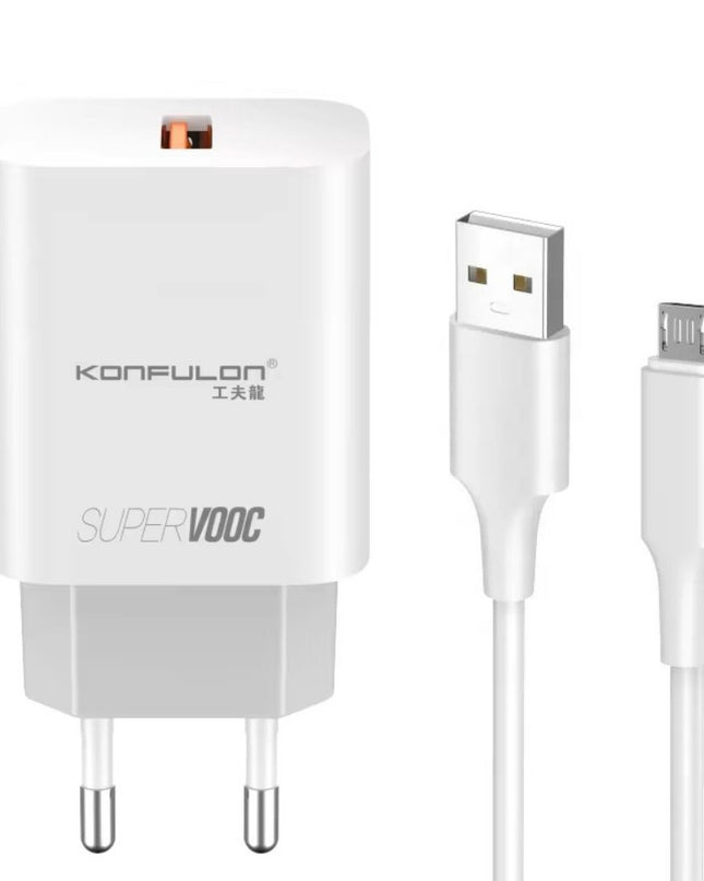 Kucni punjac KONFULON C87Q, sa micro USB kablom beli